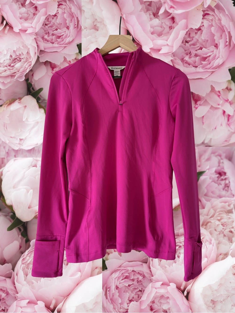 Athleta FUCHSIA PINK 1/4 Zip Up Long Thumb Hole Sleeve High Neck Jacket XS